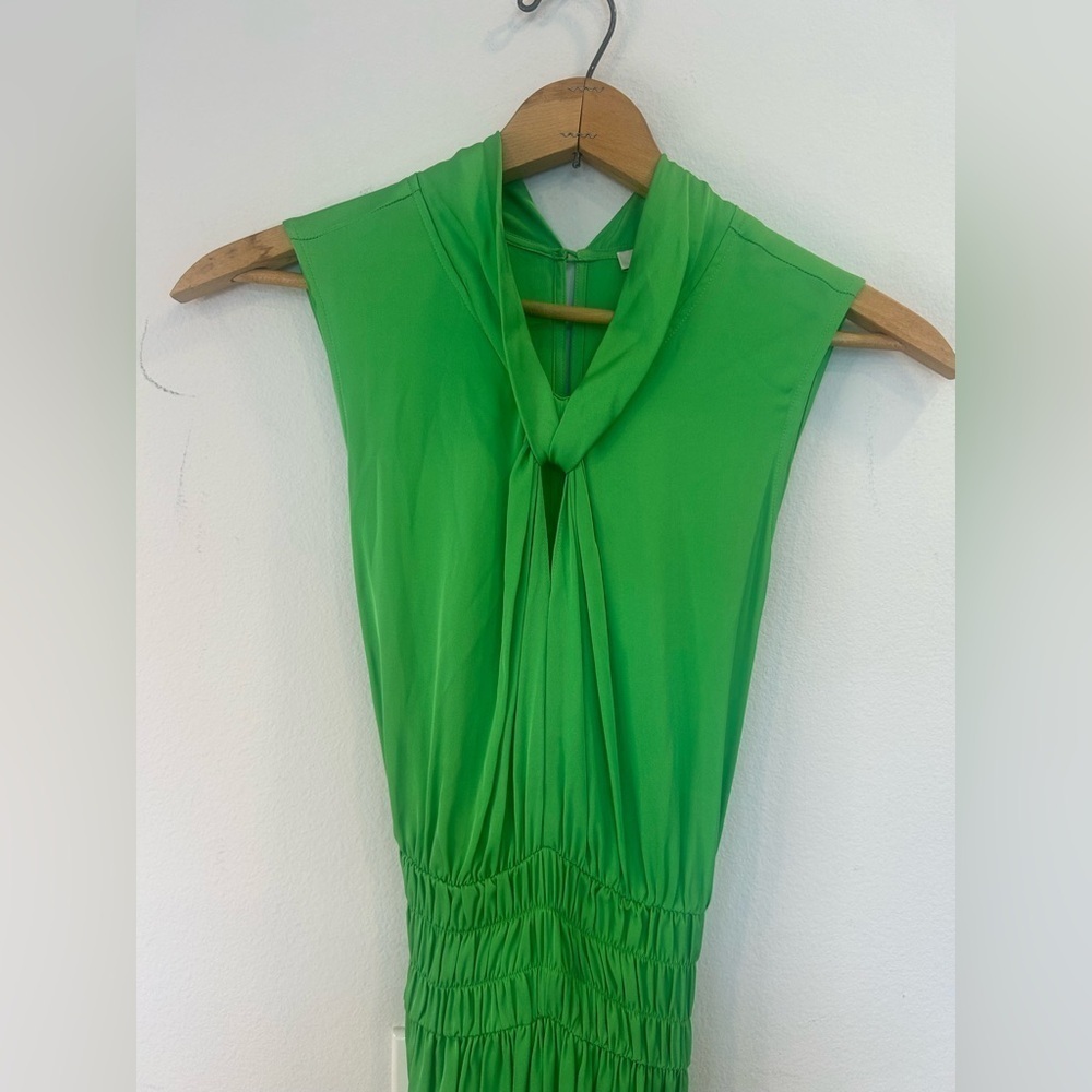 NOUVELLE SILK95FIVE Costantia Silk Maxi Dress Green Tie Keyhole Quiet Luxury S - Picture 12 of 13